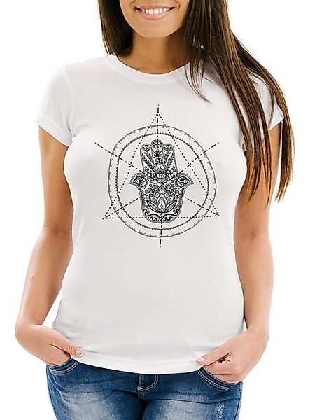 Neverless Print-Shirt Damen T-Shirt Hamsa Hand der Fatima Glücksbringer Sym günstig online kaufen