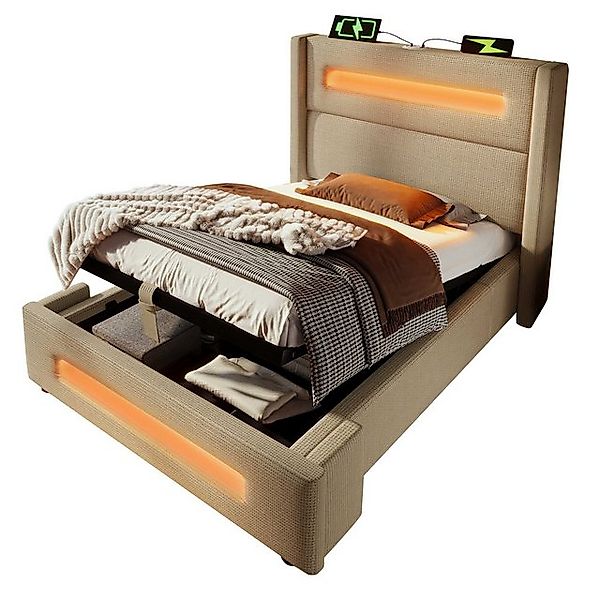 BlingBin Einzelbett Polsterbett Jugendbett (1-tlg., Jugendbett mit LED, hyd günstig online kaufen