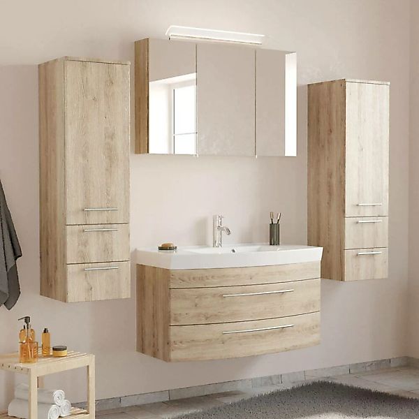 Badmöbel-Set mit Waschtisch & LED-Spiegelschrank MAPUTO-02 in Eiche hell Bx günstig online kaufen