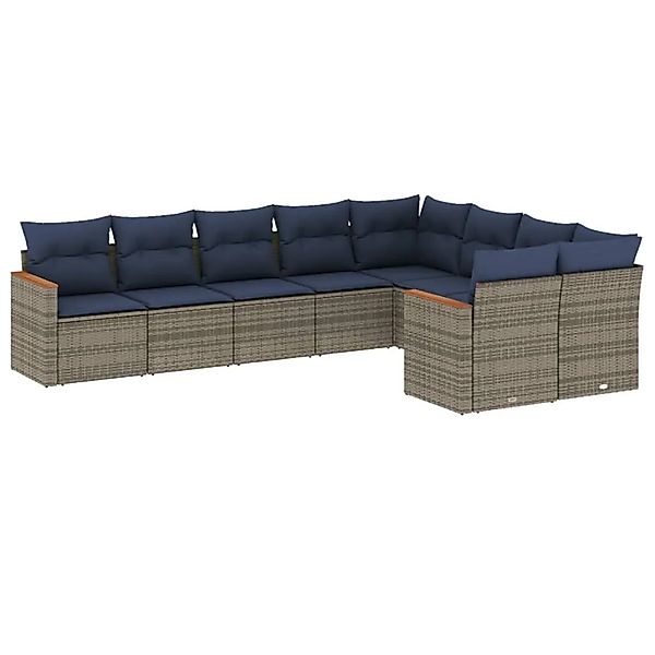 vidaXL 9-Tlg Gartensofa-Set mit Kissen Grau Polyrattan 3226306 günstig online kaufen