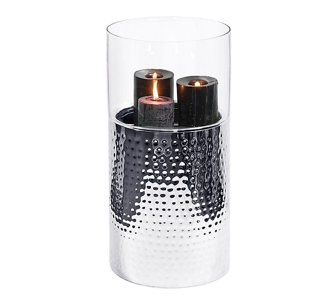 EDZARD Windlicht Arnold, Silber-Optik, hochglanzpoliert, gehämmert, günstig online kaufen