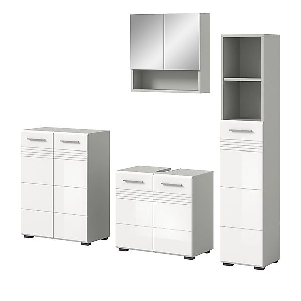 Inn.Furn Badmöbel-Set 4-teilig Weiß Hochglanz Grau 155 cm Soft-Close Carlo günstig online kaufen