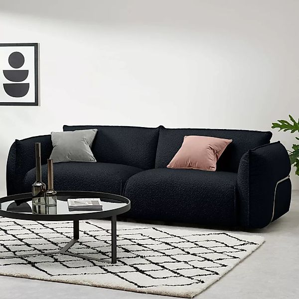 Dion 3-Sitzer Sofa, Boucle in Schwarz und Stahl - MADE.com günstig online kaufen