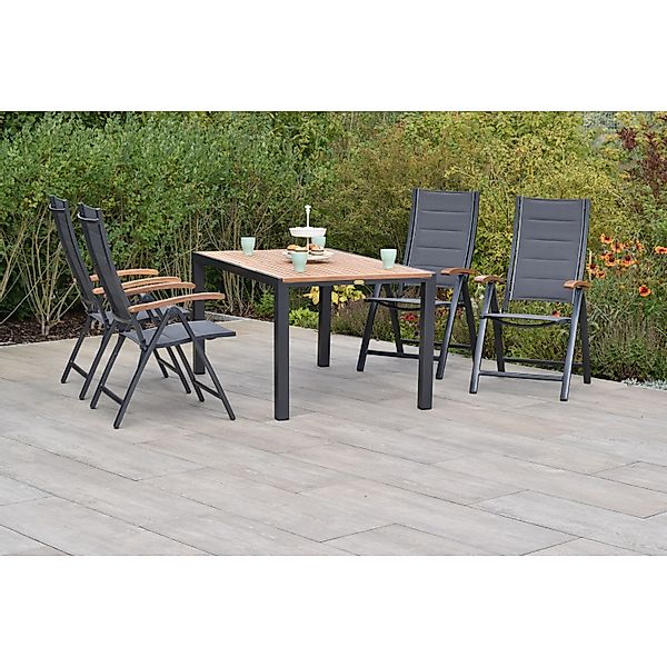Merxx Paxos Set 5-tlg. mit Gartentisch 150 x 90 cm Akazie Aluminium günstig online kaufen