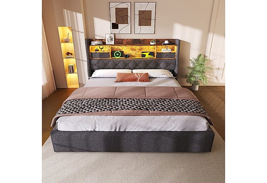 STILVORA Polsterbett 140x200 mit Schwebebett,Jugendbett Bettgestell mit LED günstig online kaufen