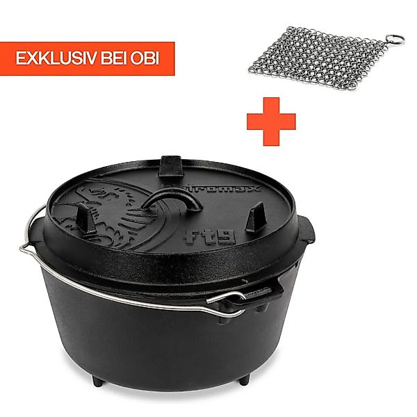 Petromax Dutch Oven Set FT9-T-Scrub Schwarz mit planem Boden 7,5, Ø 23,9 cm günstig online kaufen