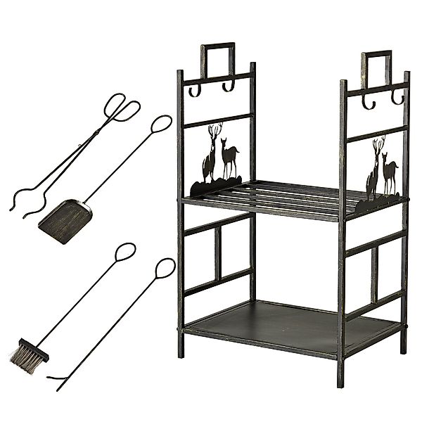 Outsunny Kaminholzregal Kaminholzständer mit Kaminbesteck günstig online kaufen