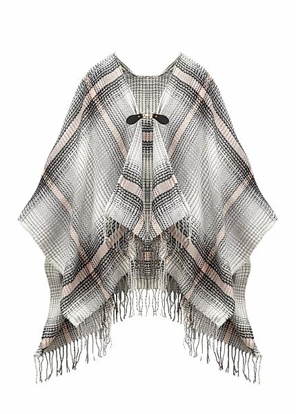 LASCANA Strickponcho, modisches Karo Muster & Schnalle, Karotuch, Poncho, C günstig online kaufen