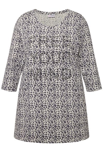 MIAMODA Longshirt Longshirt Leomuster Glitzer-Statement 3/4-Ärmel günstig online kaufen