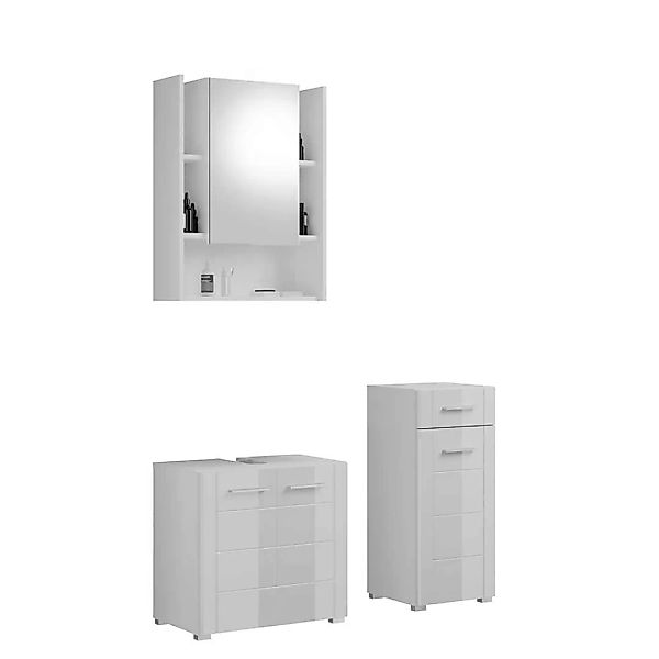 Möbel Set für Gäste WC in Weiß Hochglanz Front (dreiteilig) günstig online kaufen