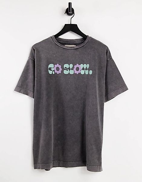 Damson – Madder – Oversize-T-Shirt aus Bio-Baumwolle mit „Go Slow“-Grafikpr günstig online kaufen