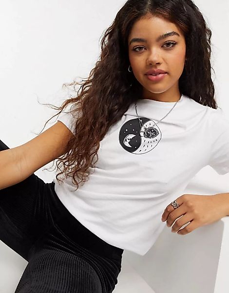New Look – T-Shirt mit himmlischem Yin-Yang-Symbol in Weiß günstig online kaufen