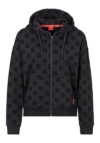 HUGO Kapuzensweatjacke FLOKKI_HODDED mit Allover Flock-Print günstig online kaufen
