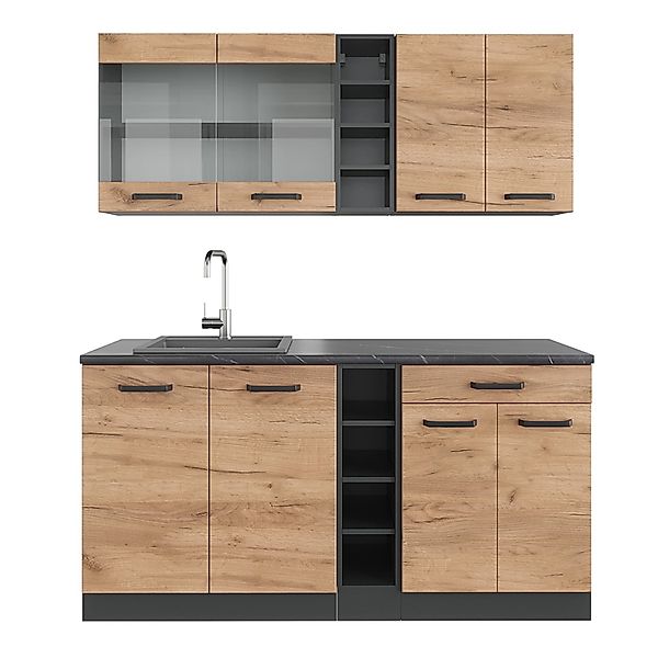 Vicco R-Line SingleKüche Goldkraft Eiche/Anthrazit 160 cm AP Anthrazit Opt günstig online kaufen