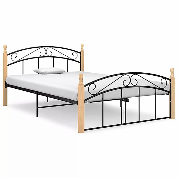 vidaXL Bettgestell Massivholzbett Schwarz Metall und Eiche 140x200 cm Bett günstig online kaufen