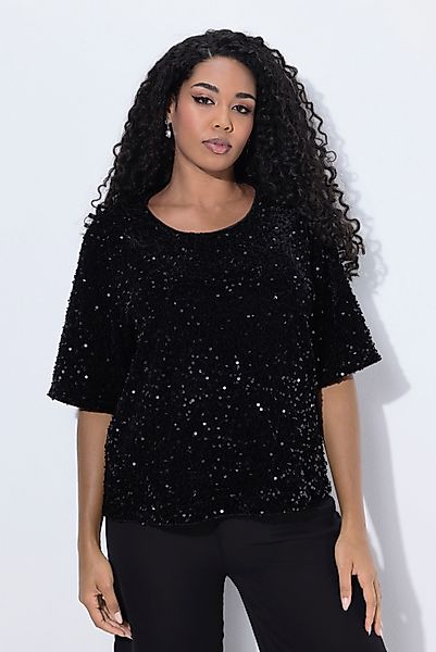 Ulla Popken T-Shirt Samtshirt Pailletten Rundhals günstig online kaufen