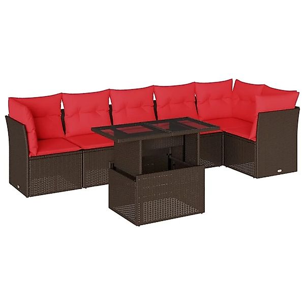 vidaXL 7-Tlg Gartensofa-Set mit Kissen Braun Polyrattan 3266604 günstig online kaufen