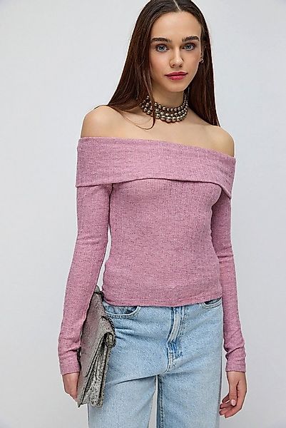 No Matter What Blusentop Graue schulterfreie Langarm-Damenbluse mit taillie günstig online kaufen