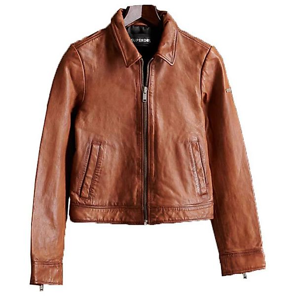 Superdry Cropped Leather Harrington Jacke S Camel günstig online kaufen