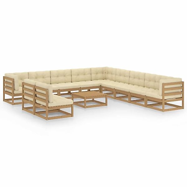 12-tlg. Garten-lounge-set Kissen Honigbraun Kiefer Massivholz günstig online kaufen