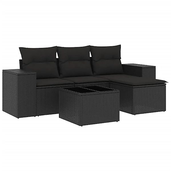 vidaXL 5-Tlg Garten-Sofagarnitur mit Kissen Schwarz Poly Rattan 3222474 günstig online kaufen