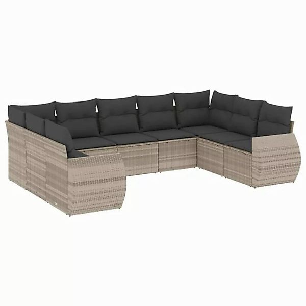 vidaXL Sofaelement 9-tlg. Garten-Sofagarnitur mit Kissen Hellgrau Poly Ratt günstig online kaufen