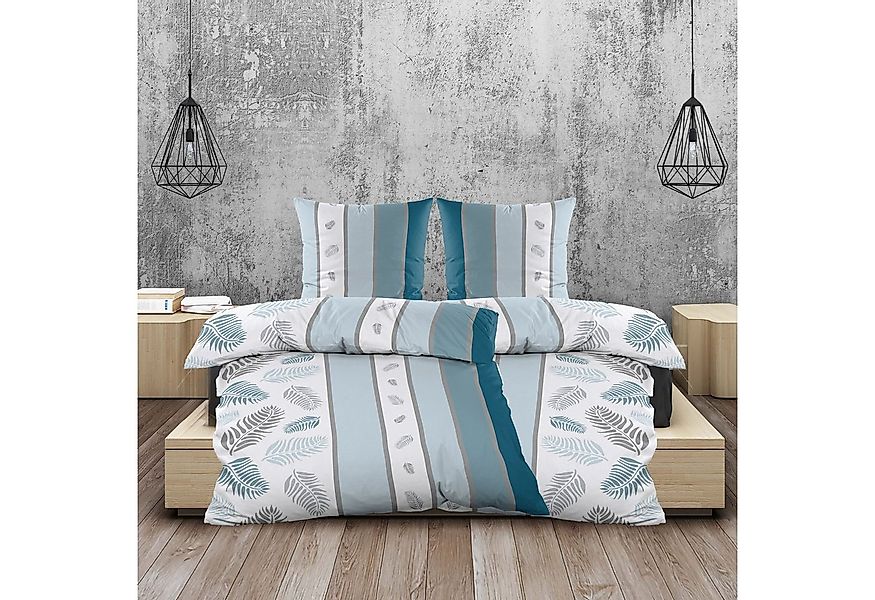 Casa Colori Bettwäsche Biber 135x200cm Petrol Streifen & Federn, Biber, 4 t günstig online kaufen