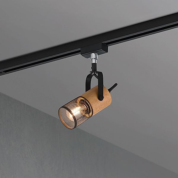 Schienenstrahler Tosh für DUOline, schwarz matt, Holzdetail günstig online kaufen