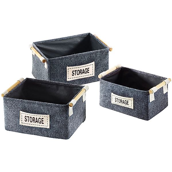 Kobolo Regalkorbset STORAGE 3er Set Filz mit Holzgriffen Filzbox günstig online kaufen