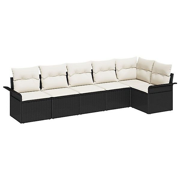 vidaXL Loungesofa 6-teiliges Garten-Sofa-Set mit Kissen Schwarz Poly-Rattan günstig online kaufen