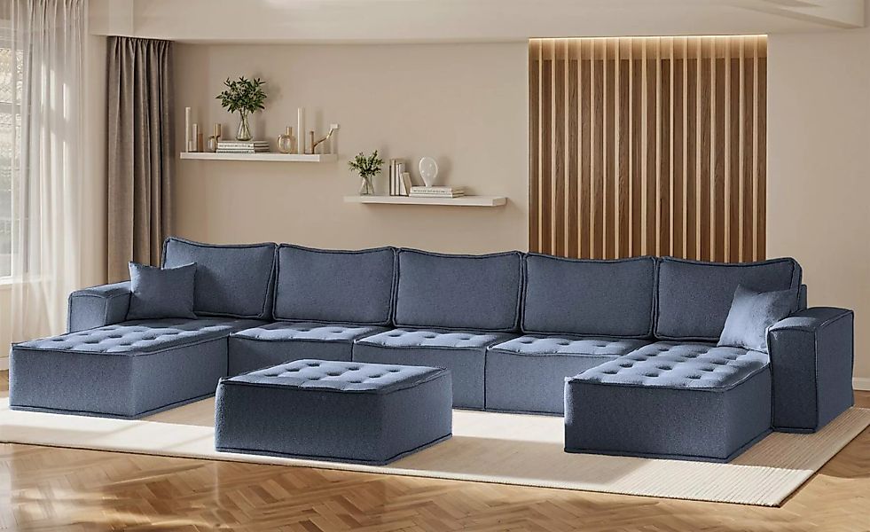 Fun Möbel Wohnlandschaft Sofa U-Form Modulsofa-Set 6-teilig SANDE in Stoff, günstig online kaufen