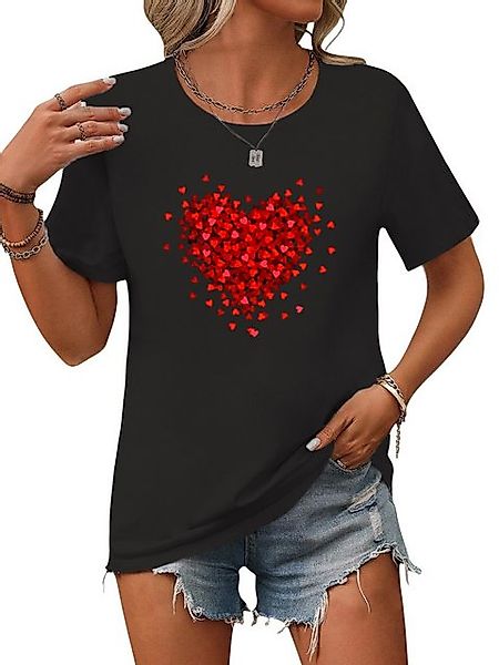 PYL Print-Shirt Damen Sommer Kurzarmbluse Locker Herz Print-Shirt günstig online kaufen