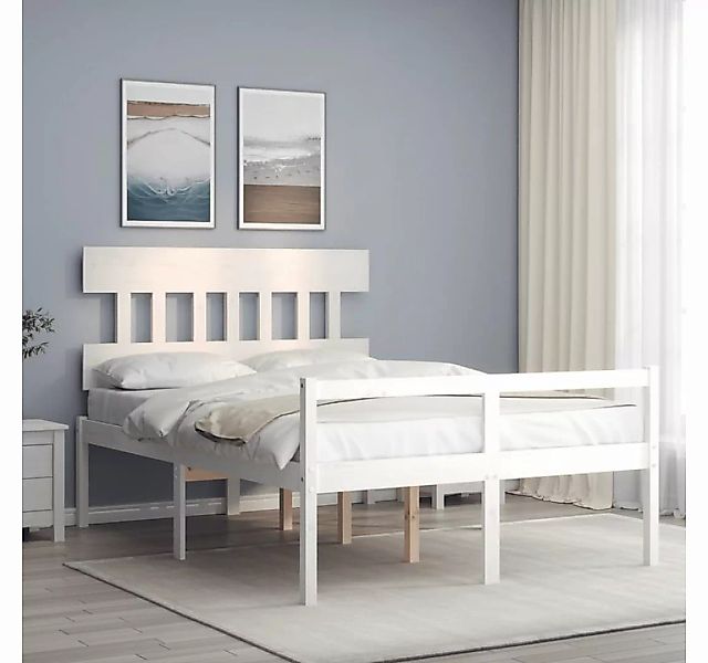furnicato Bett Seniorenbett mit Kopfteil Weiß Massivholz günstig online kaufen