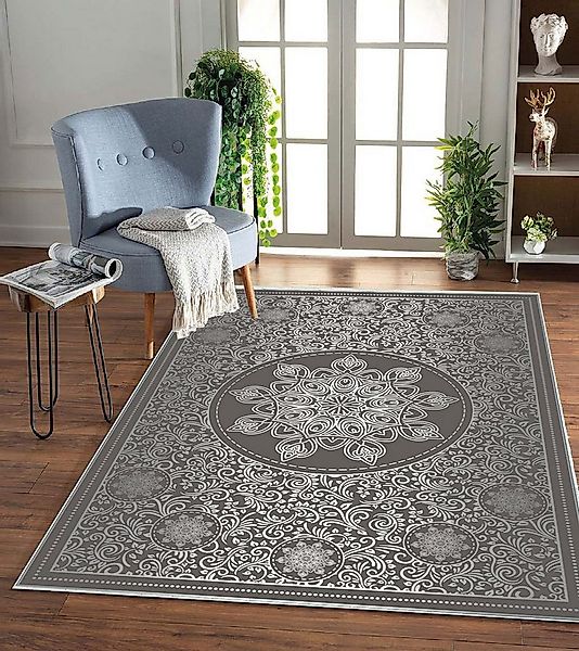 Jungengel Teppich Mandala Wohnzimmer Grau Waschbar Flach Teppichläufer Läuf günstig online kaufen