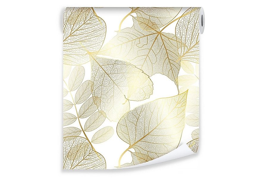 Wallarena Vliestapete Blätter Gold Pflanzen Wohnzimmer Schlafzimmer 10m x 5 günstig online kaufen