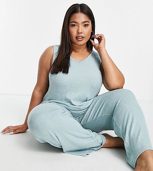 Simply Be – Gestricktes Pyjama-Set in Mintgrün mit Trägertop und weit gesch günstig online kaufen