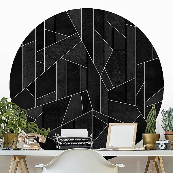 Runde Mustertapete selbstklebend Schwarz Weiß Geometrie Aquarell günstig online kaufen