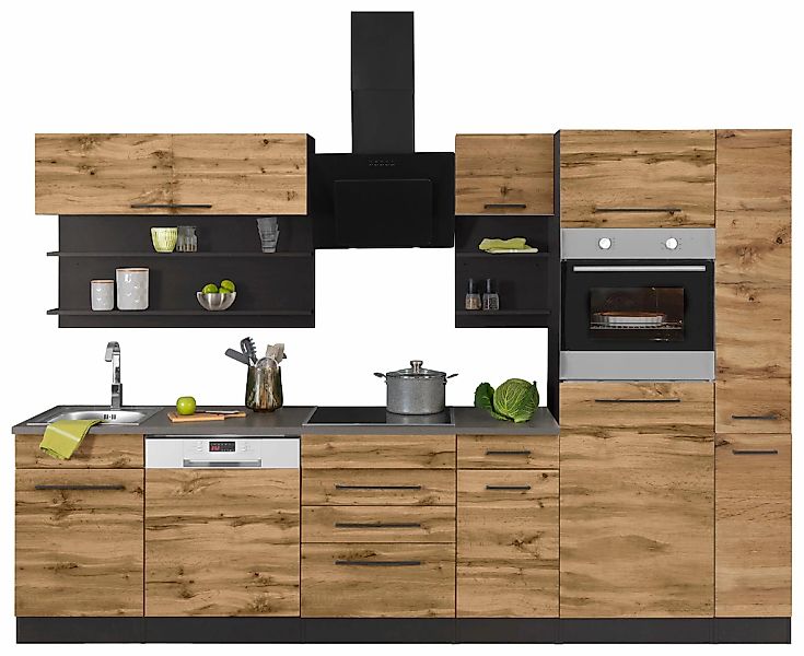 KOCHSTATION "KS-Tulsa" ohne E-Geräte, Breite 300 cm, schwarze Metallgriffe, günstig online kaufen