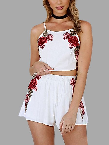 Stickerei Rose Cami & Shorts Set in Weiß günstig online kaufen