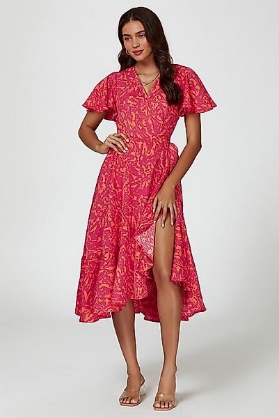 FS Collection Wickelkleid Damen Midi-Wickelkleid V-Ausschnitt mit Blumenmus günstig online kaufen