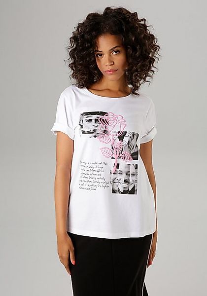 Aniston CASUAL T-Shirt mit Rose verzierter günstig online kaufen