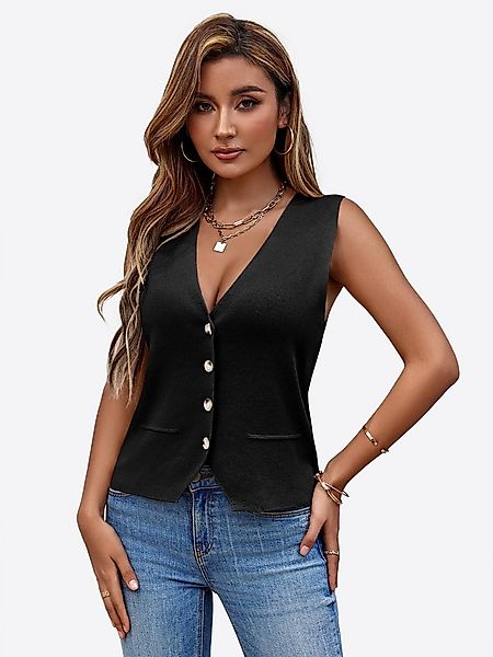 Imily Bela Strickweste Damen Knopfleisten-Weste ohne Ärmel (Packung, 1-tlg. günstig online kaufen