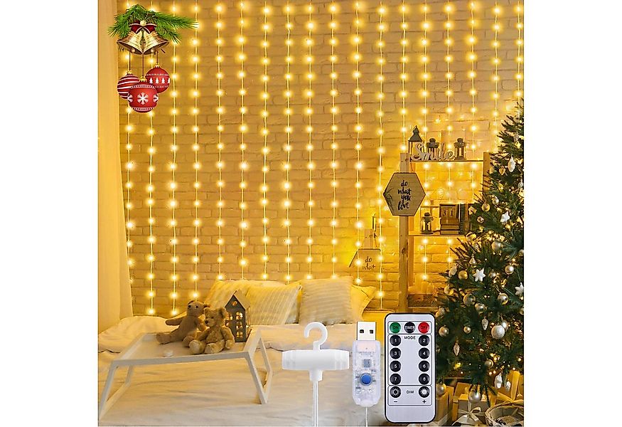 Qualra LED-Lichtervorhang 100/200/300LEDs 8 Modi Lichtervorhang Fenster Inn günstig online kaufen