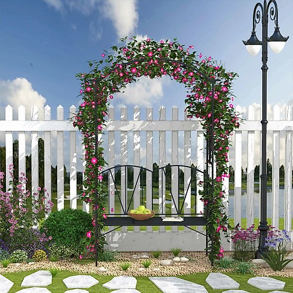 Outsunny Gartenbogen mit 2-sitziger Bank, Rosenbogen für Rankpflanzen, Blum günstig online kaufen