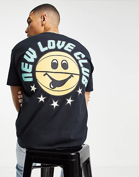 New Love Club – Basketball-T-Shirt in Schwarz mit Emoji günstig online kaufen