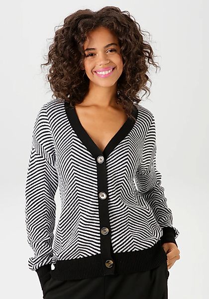 Aniston CASUAL Strickjacke, im trendigem Fischgrat-Muster günstig online kaufen