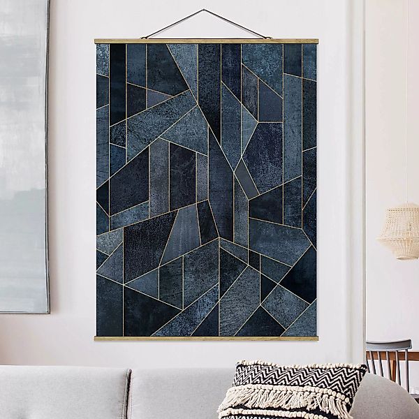 Stoffbild Abstrakt mit Posterleisten - Hochformat Blaue Geometrie Aquarell günstig online kaufen