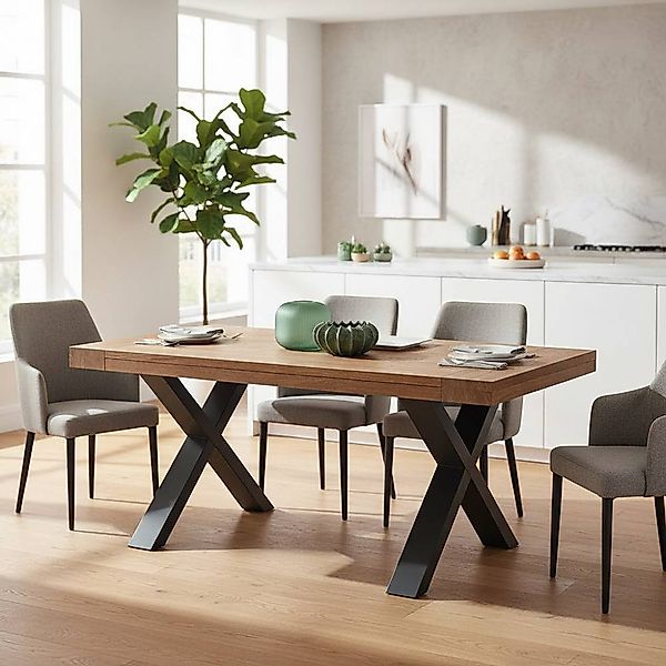 Ausziehtisch modernes Design in Teakfarben Anthrazit günstig online kaufen