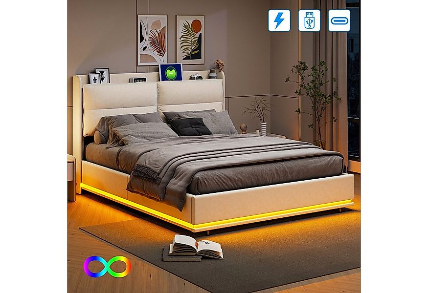 Furnishings Home Polsterbett Doppelbett Stauraumbett, Mit LED-Beleuchtung ( günstig online kaufen