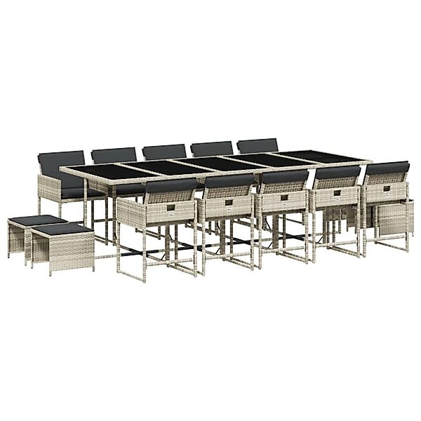 vidaXL 15-tlg Garten-Essgruppe mit Kissen Hellgrau Poly Rattan Modell 4 günstig online kaufen